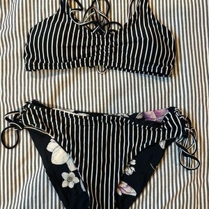 Striped Black and White Bikini Set